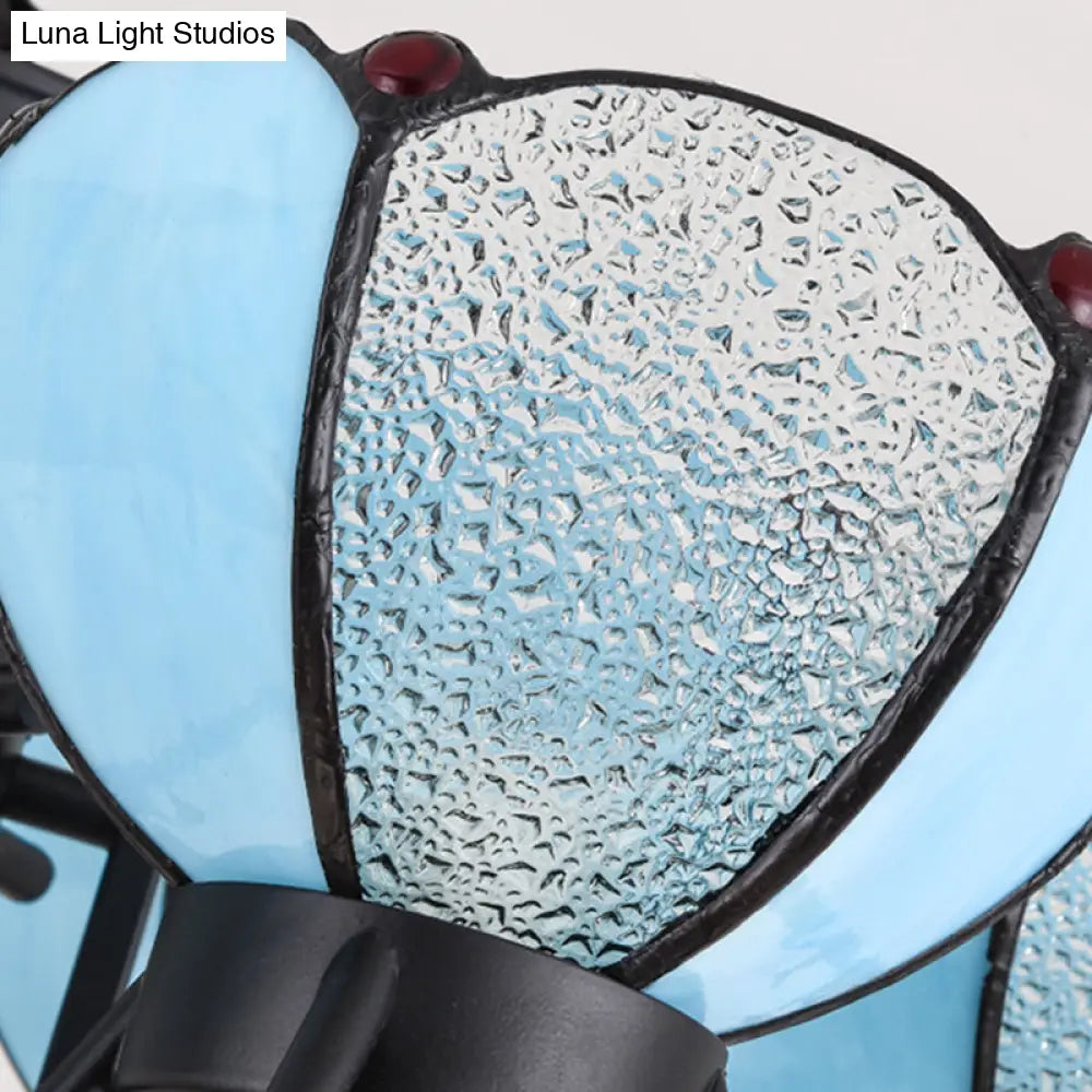 Blue Tiffany Chandelier Lamp - 6/8 Light Bowl Pendant Lighting With Adjustable Chain For Foyer