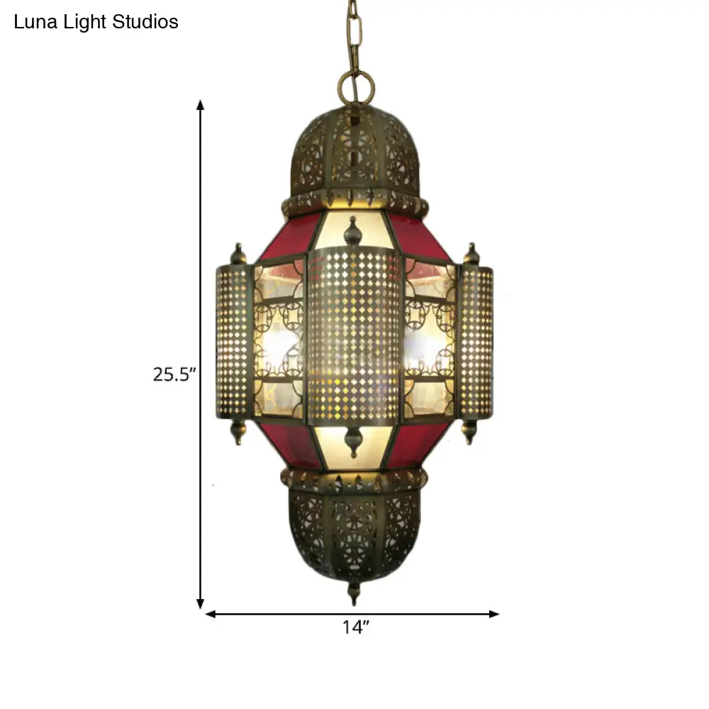 Brass Arabian Lantern Pendant Light - 3-Head Chandelier Fixture For Restaurants