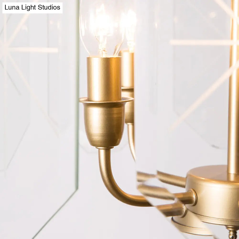 Brass Cylinder Ceiling Chandelier With Clear Glass Modern Design 5 Heads Hanging Light Fixture -