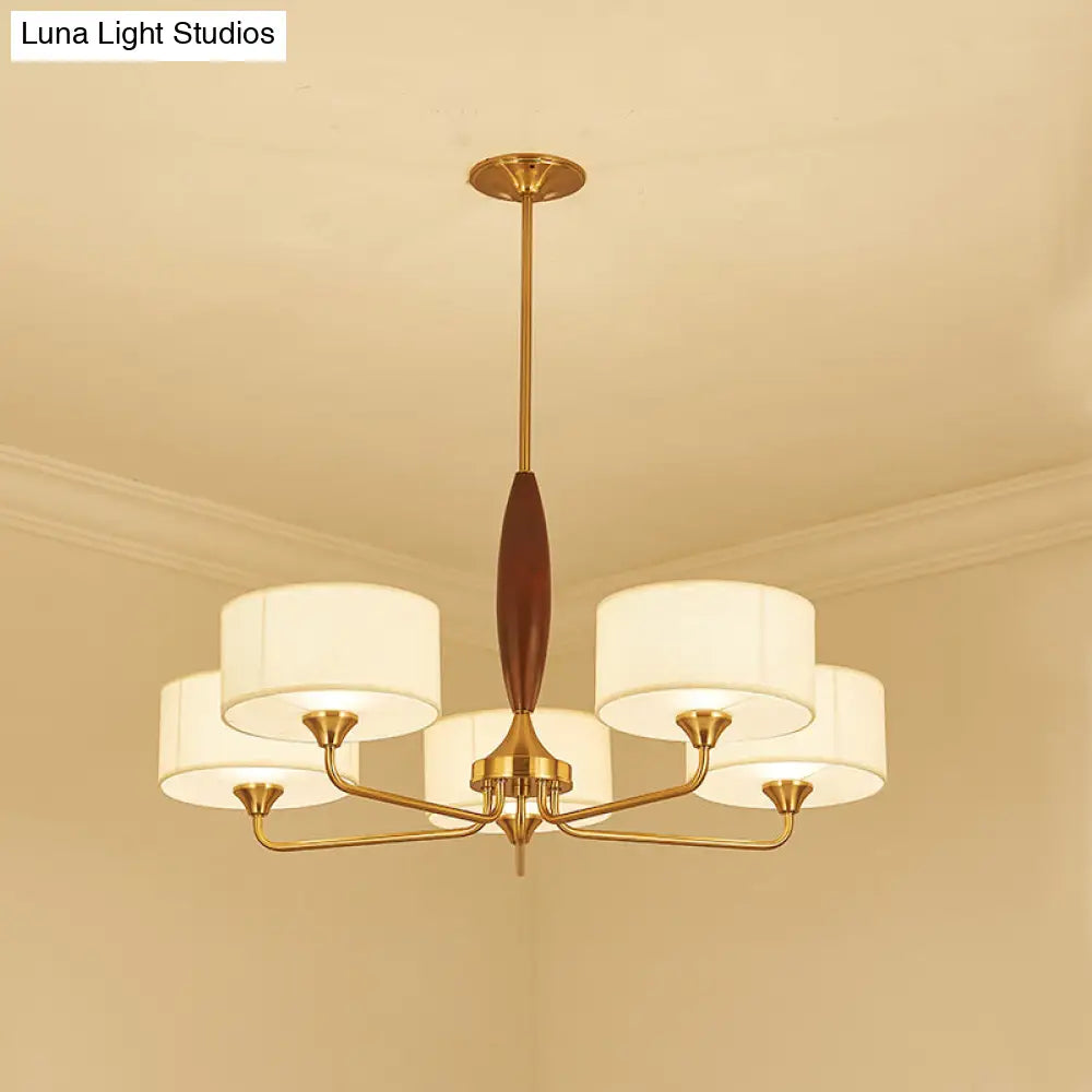 Brass Fabric Drum Chandelier: Minimalist Pendant Light For Living Room