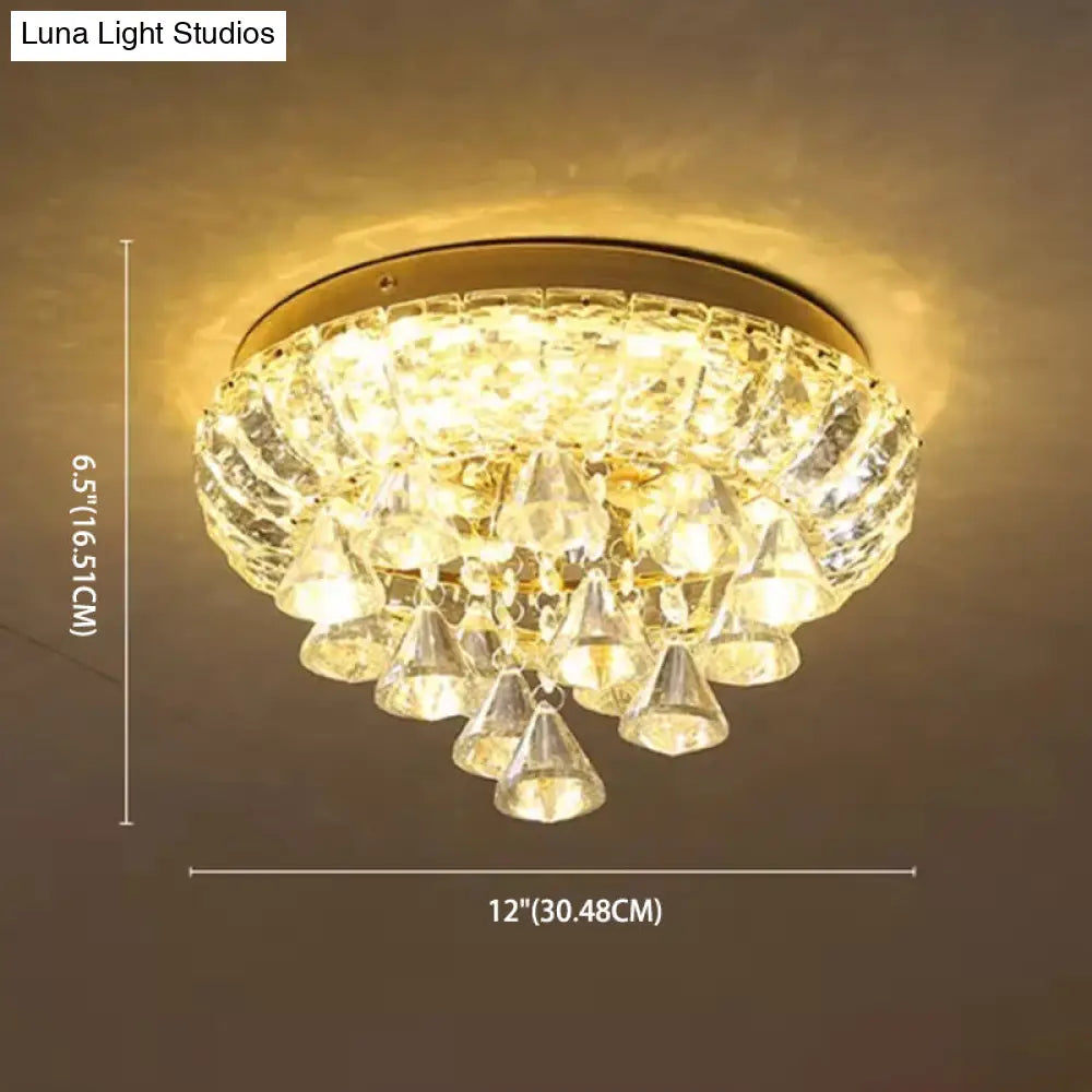 Brass Led Flush Mount Ceiling Light: Small Crystal Simplicity For Hallways