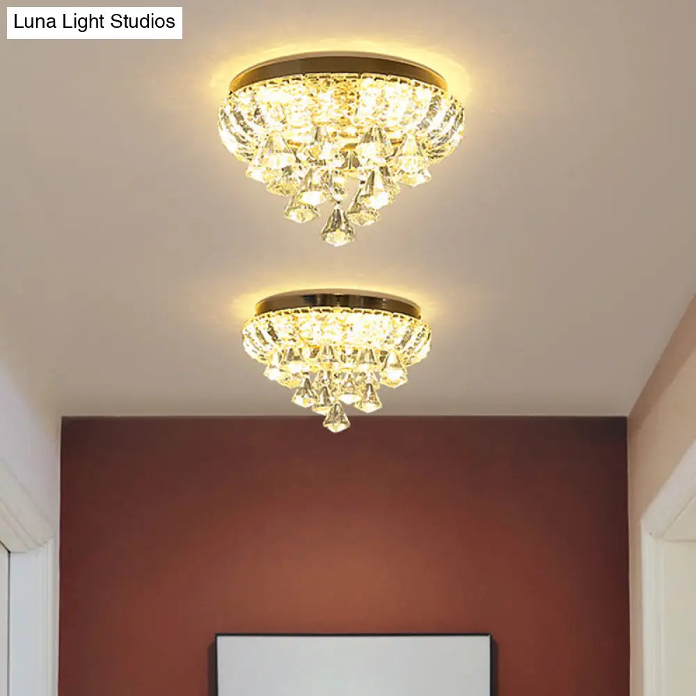 Brass Led Flush Mount Ceiling Light: Small Crystal Simplicity For Hallways