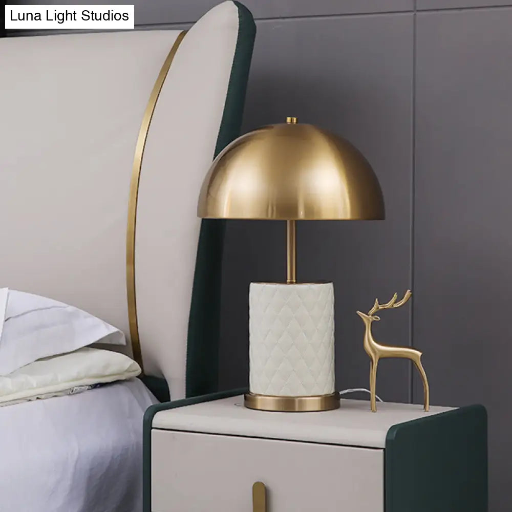 Brass Nightstand Lamp - Modern Metal Bowl Table Light For Bedroom