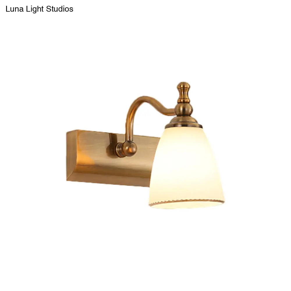 Brass Wall Mount Lamp - Cottage Bell Shape Frosted Glass Vanity Light Fixture With 1/2-Bulb
