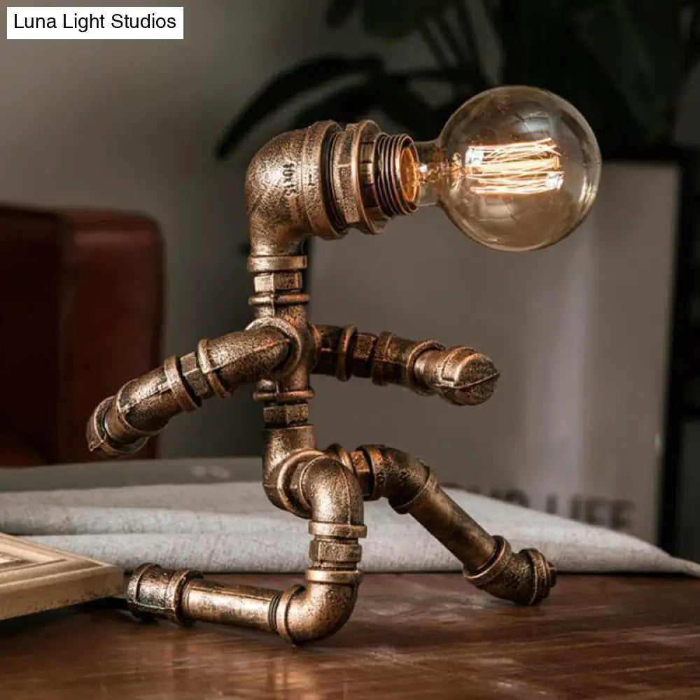 Brass Wrought Iron Night Light With Piping Robot For Head Table - Factory-Made