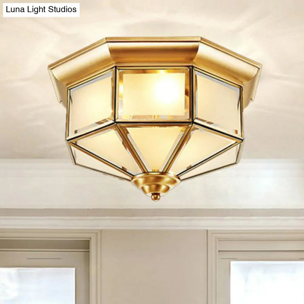 Brass Yurt Glass Flush Light - Classic Living Room Ceiling Mount