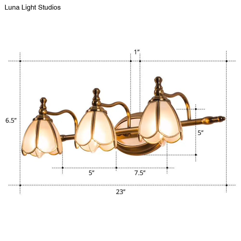 Bronze Colonial-Chic White Glass Scalloped Wall Light For Bathroom Vanity