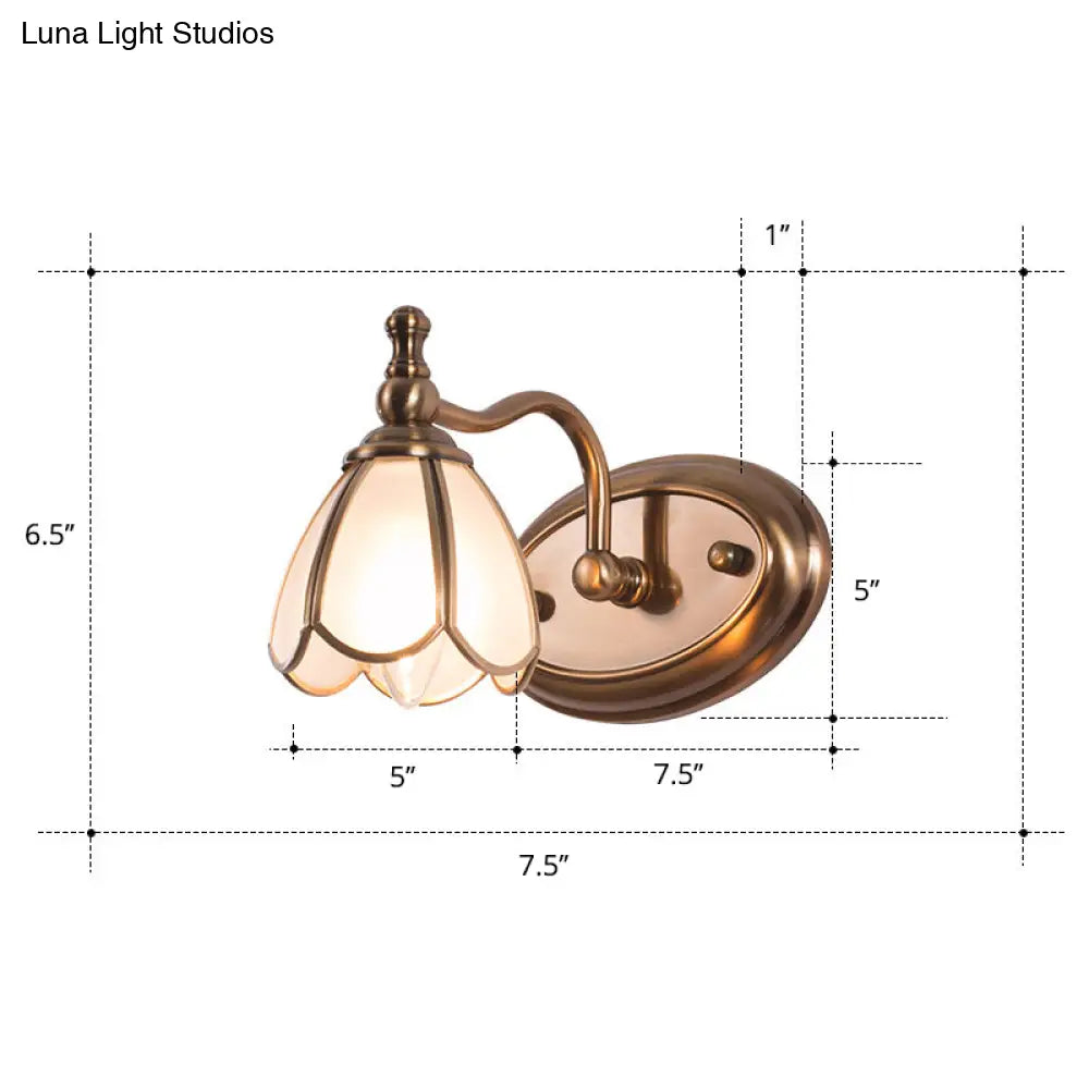 Bronze Colonial-Chic White Glass Scalloped Wall Light For Bathroom Vanity