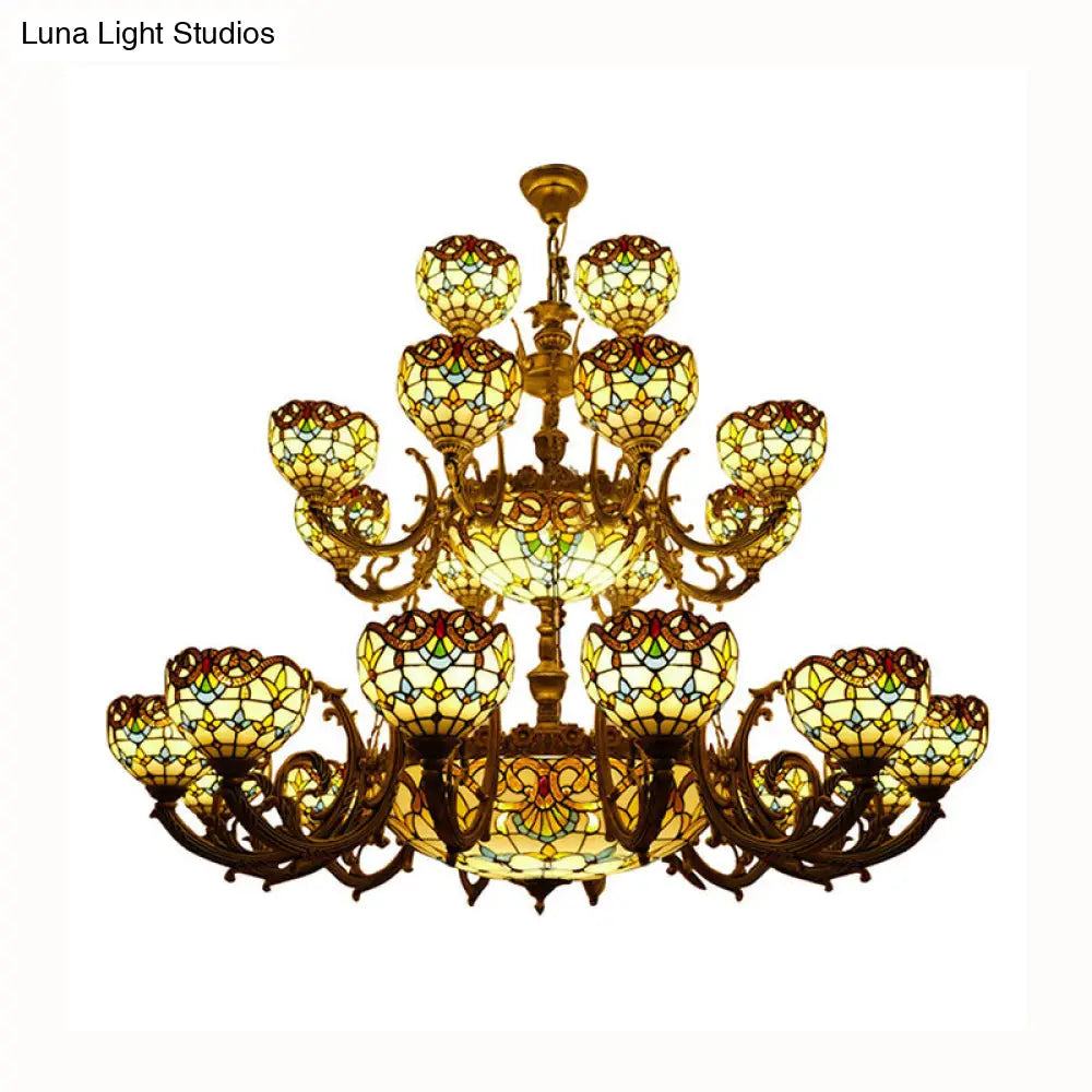Bronze Finish Tiffany Chandelier With 3 Tiers For Elegant Upward Lighting In Bedrooms And Living