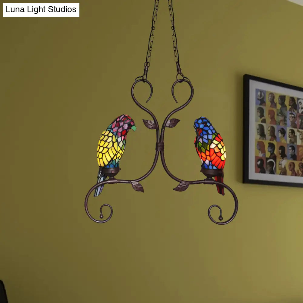 Bronze Parrot Chandelier: Cut Glass Baroque Style 2 Heads Pendant Lighting With Elegant Frame