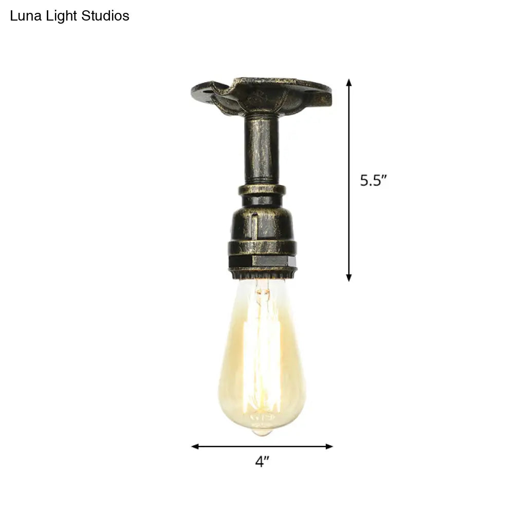 Bronze Water Pipe Ceiling Light - Antique Semi - Flush Mount With 1 Bulb