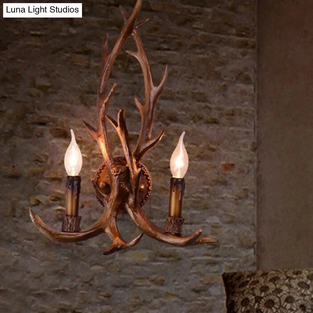 Brown Deer Horn Wall Light With Resin Heads And Candle Decor Perfect For Restaurants
