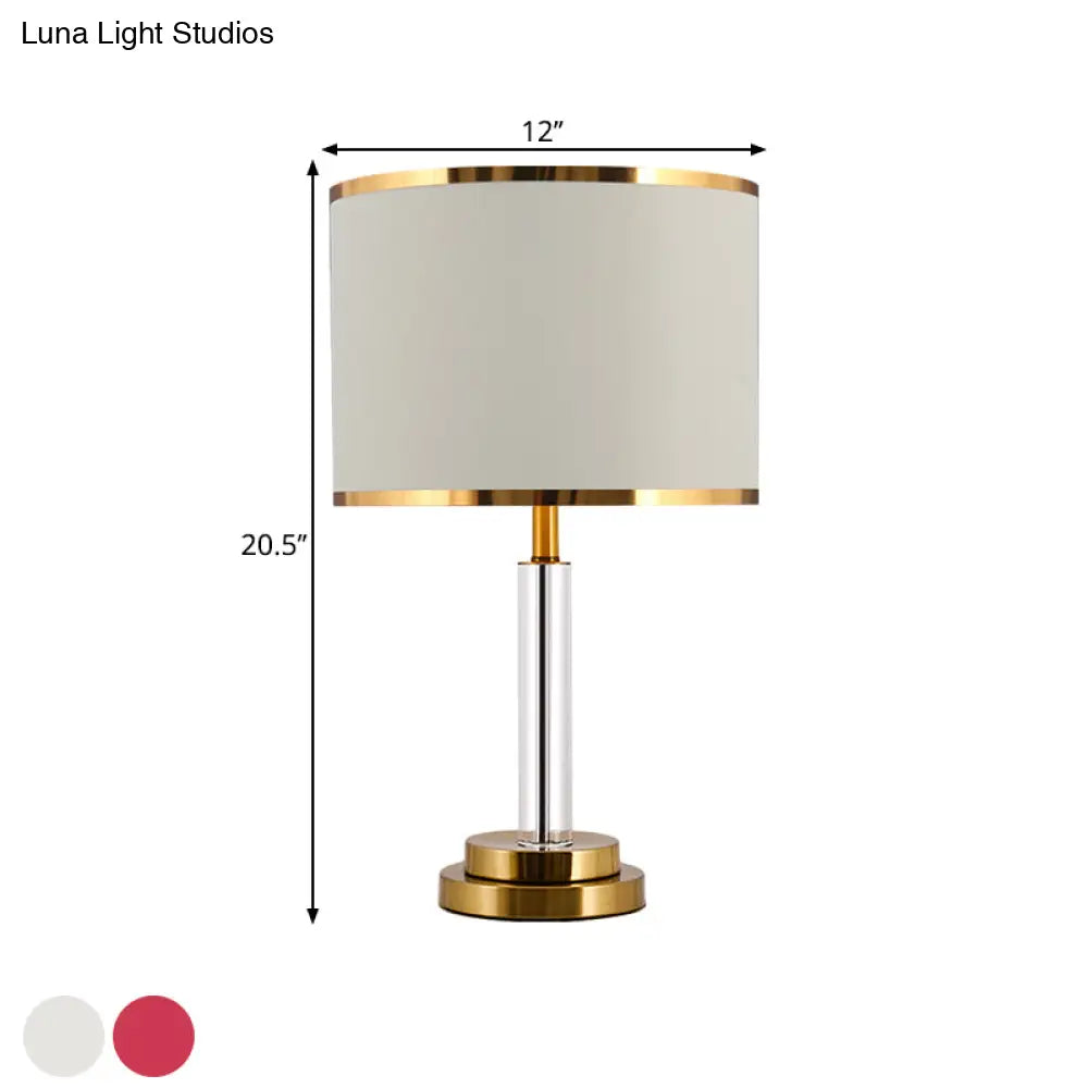 Burgundy/Beige Crystal Table Lamp With Traditional Fabric Shade - Elegant Circular Design