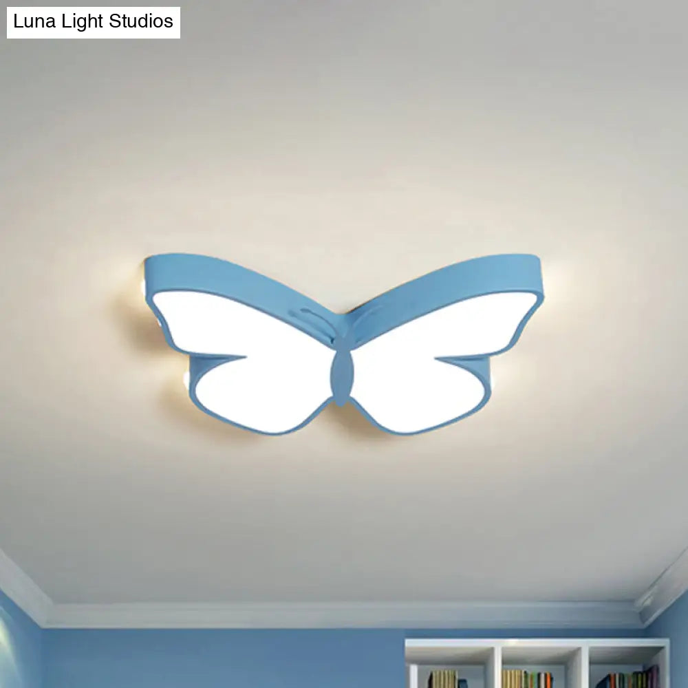 Butterfly Led Flush Mount Lamp In Warm/White Light 19.5’/23.5’ Width - White/Pink/Blue Cartoon
