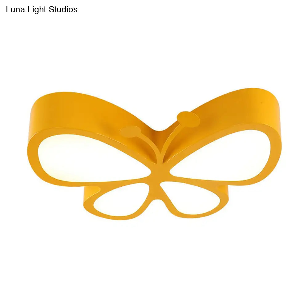 Butterfly Led Flush Mount Light - Nursery Ceiling Lamp Cartoon Metal Design Yellow / 18 White