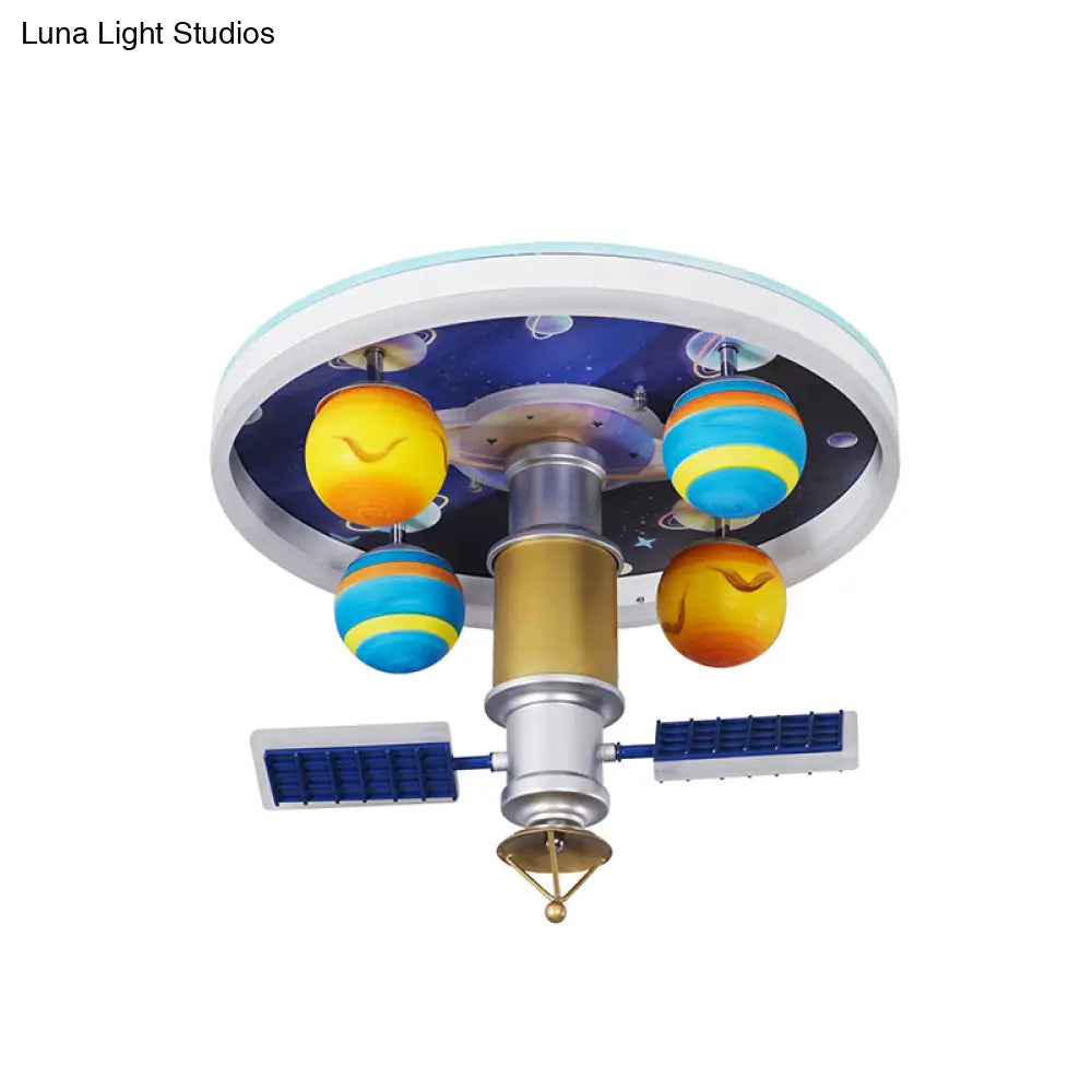 Cartoon Acrylic Led Kid - Bedroom Flush Ceiling Lamp In Yellow And Blue - Satellite Mount Fixture
