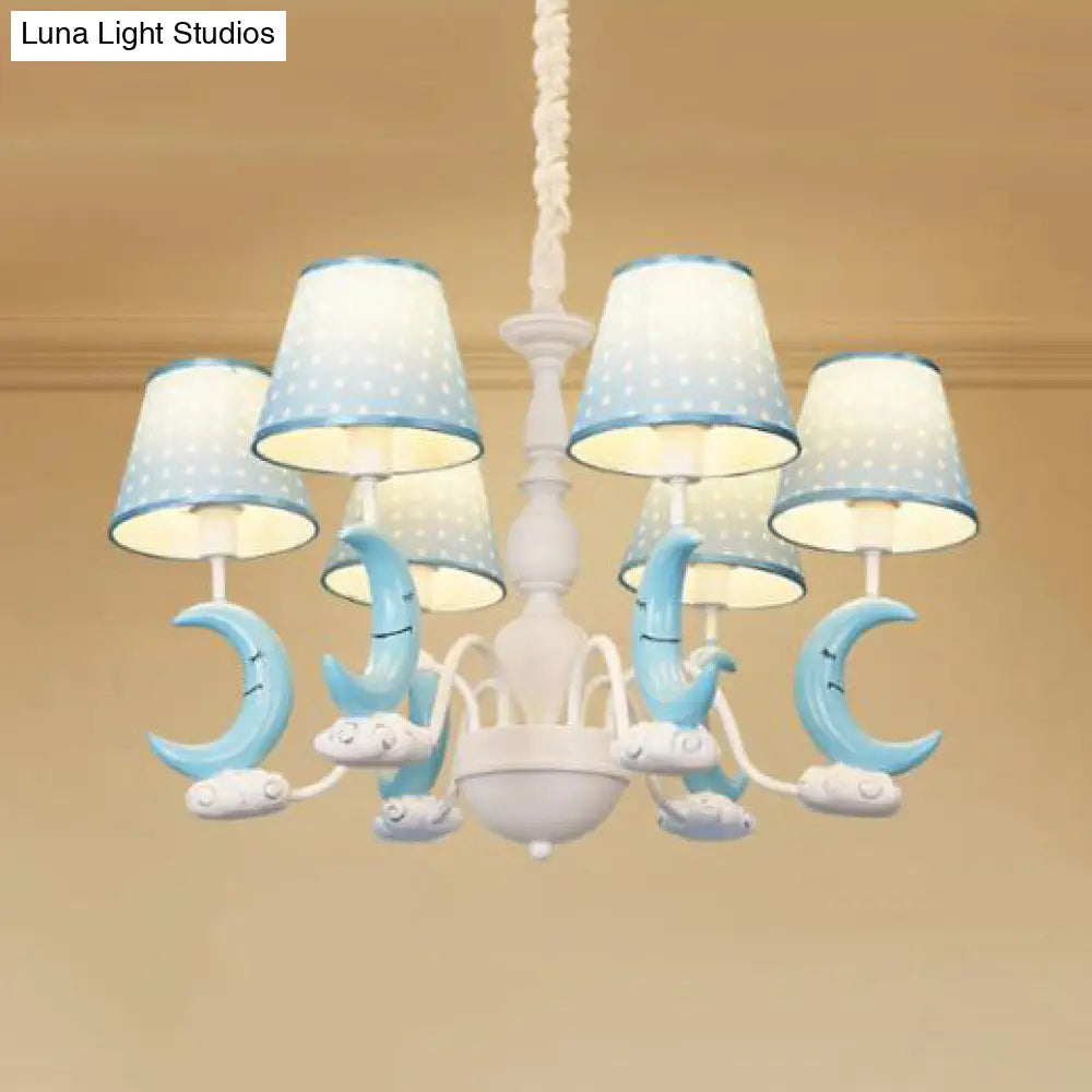 Cartoon Blue Metal Chandelier - Bedroom Hanging Lamp With Tapered Shade