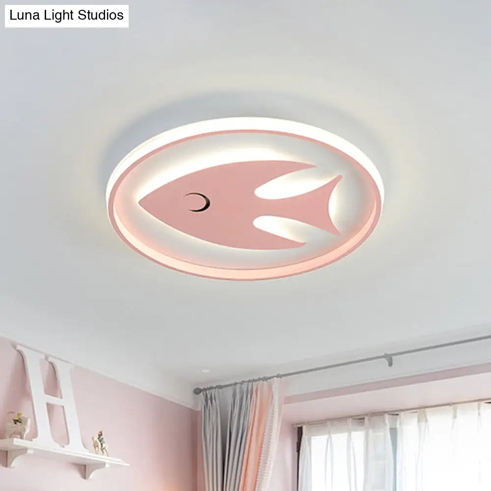 Cartoon Fish/Giraffe Ceiling Light For Nursery - Integrated Led Flushmount Lamp In Pink/Blue Acrylic