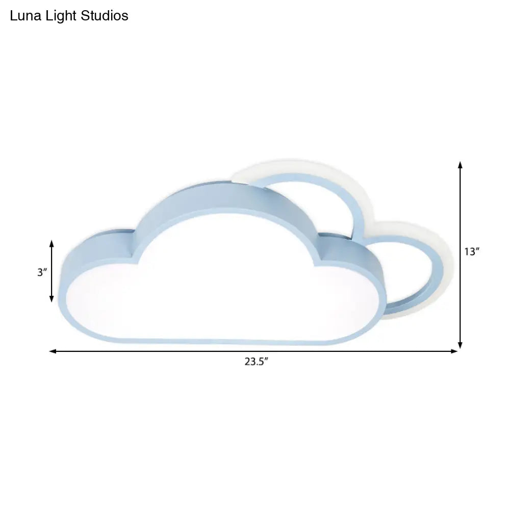 Cartoon Led Cloud Flushmount Lighting: Blue/Pink Stylish Ceiling Fixture In Warm/White Light