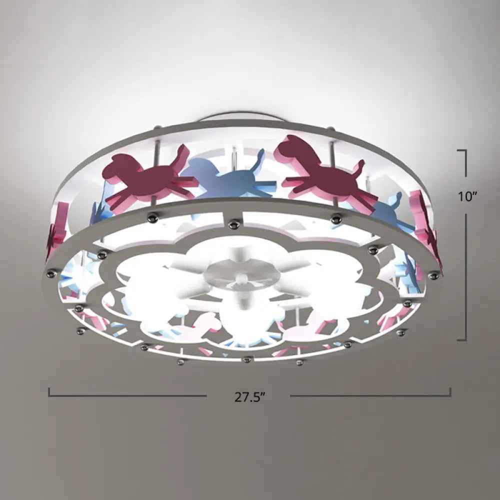 Cartoon Metal Drum Shaped 6 - Light Kids Room Ceiling Lamp In White / Carousel