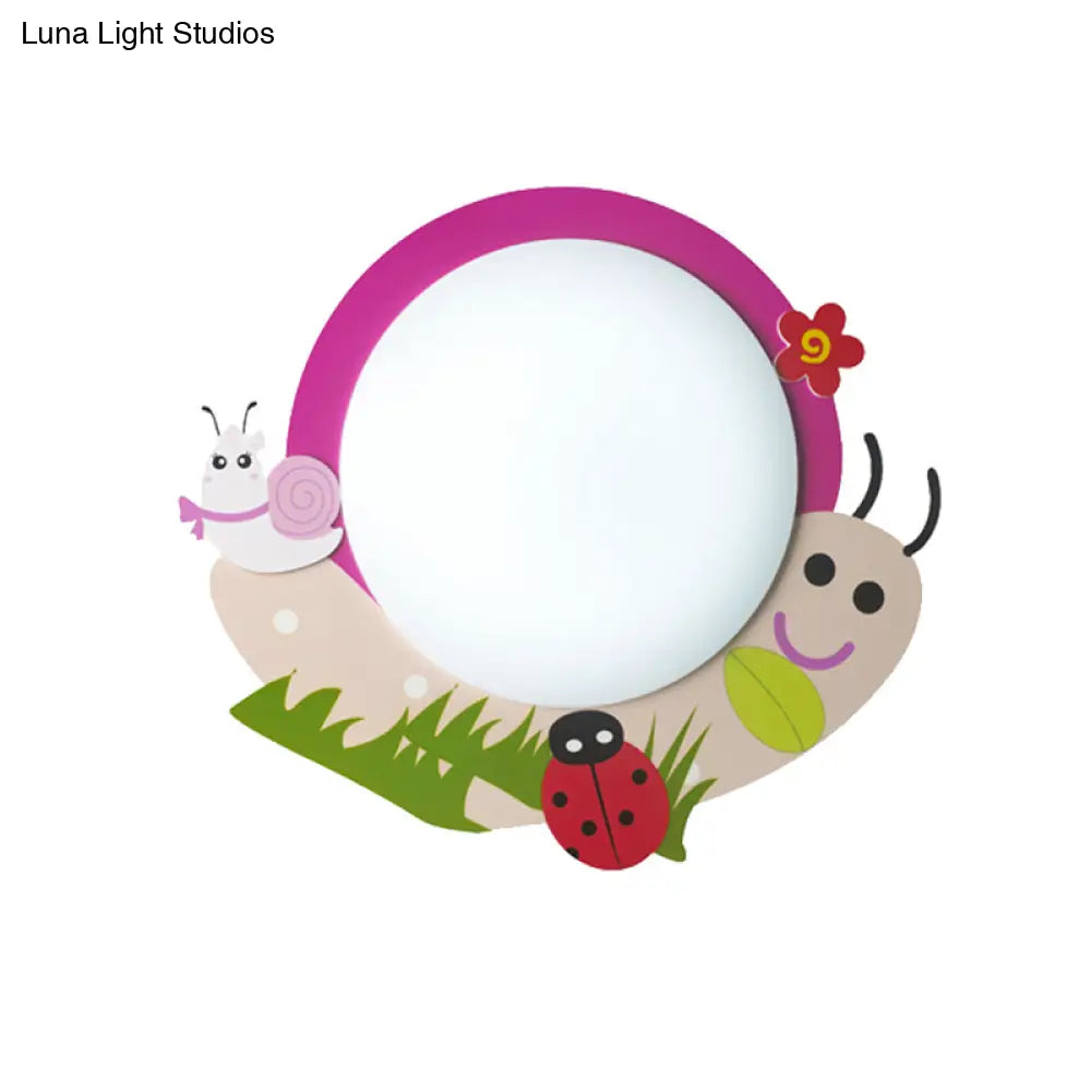 Cartoon Pink Snail Ceiling Light: Fun Metal & Acrylic Flush Mount For Girls’ Bedrooms