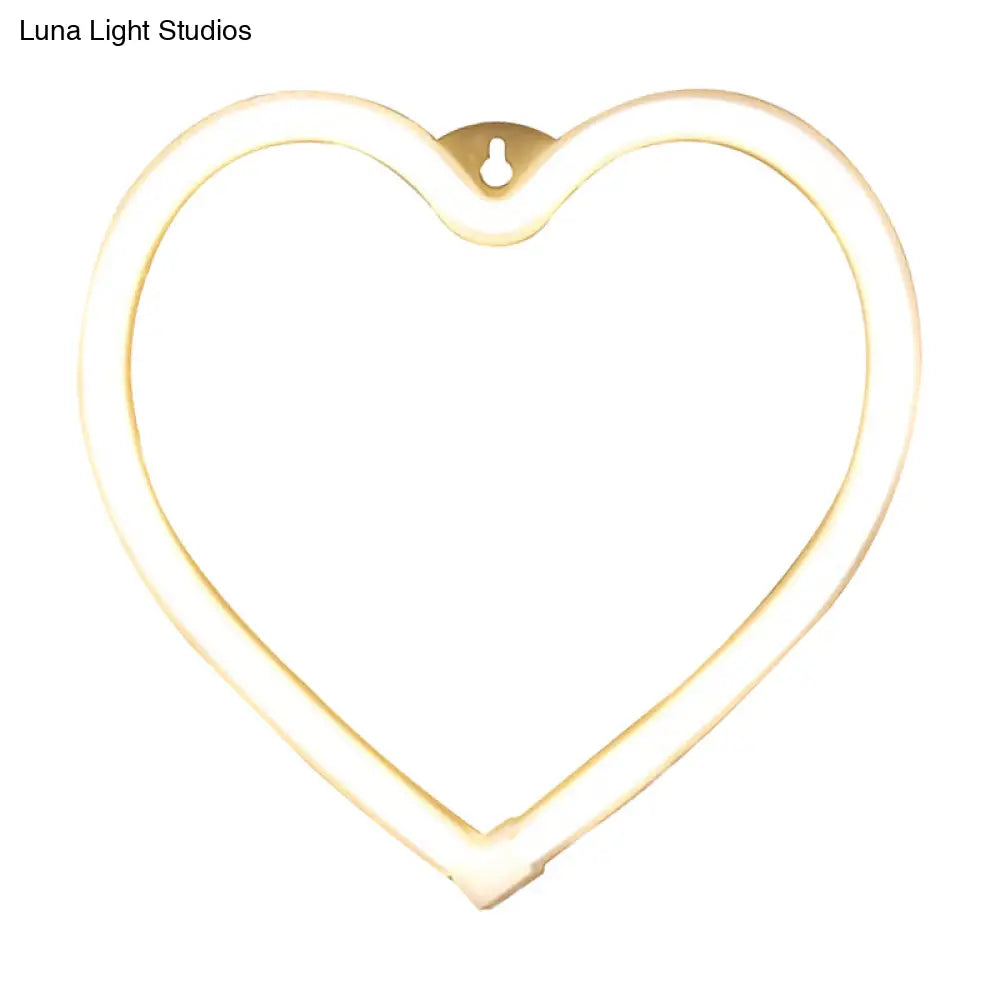 Cartoon Style Heart Shaped Led Night Lamp - White Wall Nightstand Lighting With Usb Plug-In Cord