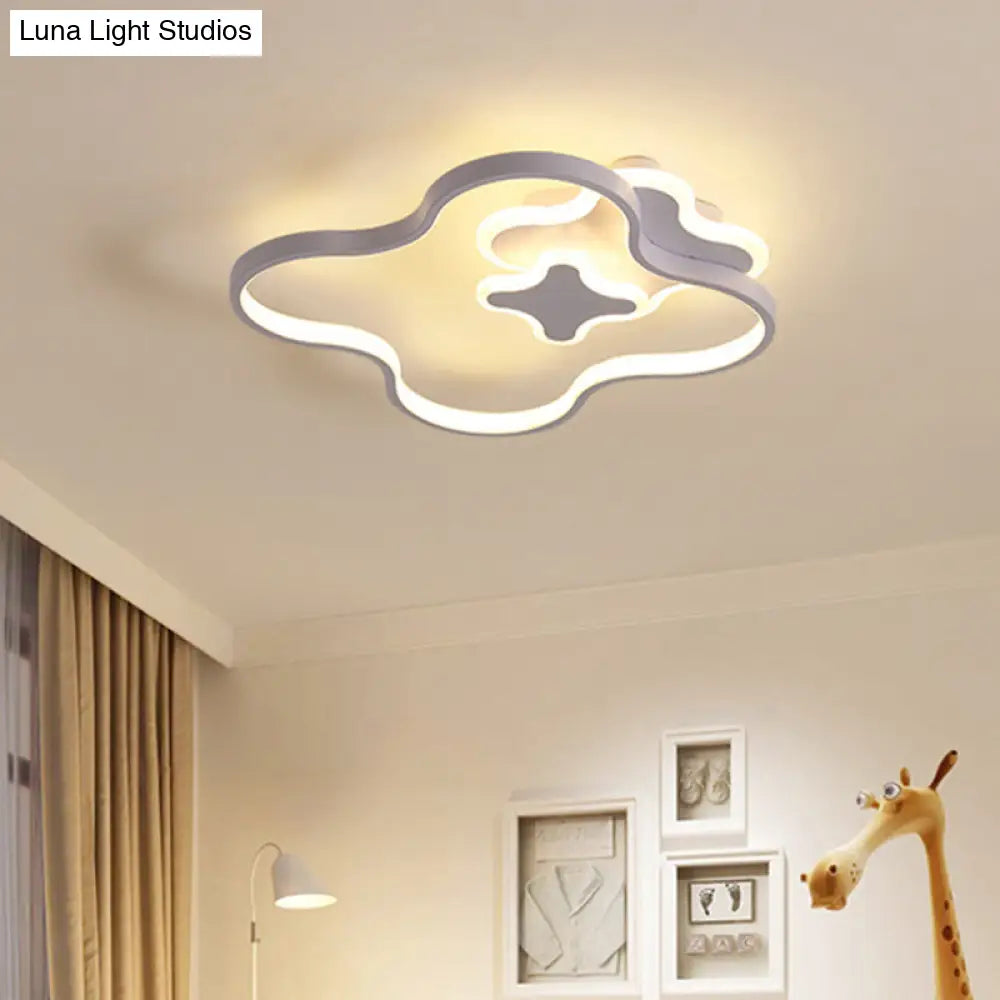 Cartoon Style Led Acrylic Clover Flush Ceiling Light With Warm/White - White Finish