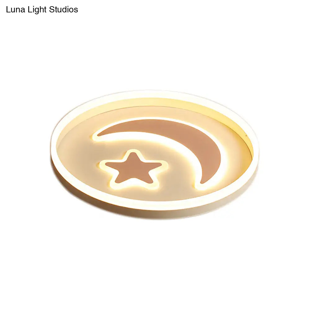 Cartoon Style Round Acrylic Ceiling Mount Led Lamp In Warm/White Light For Bedroom - Black/White