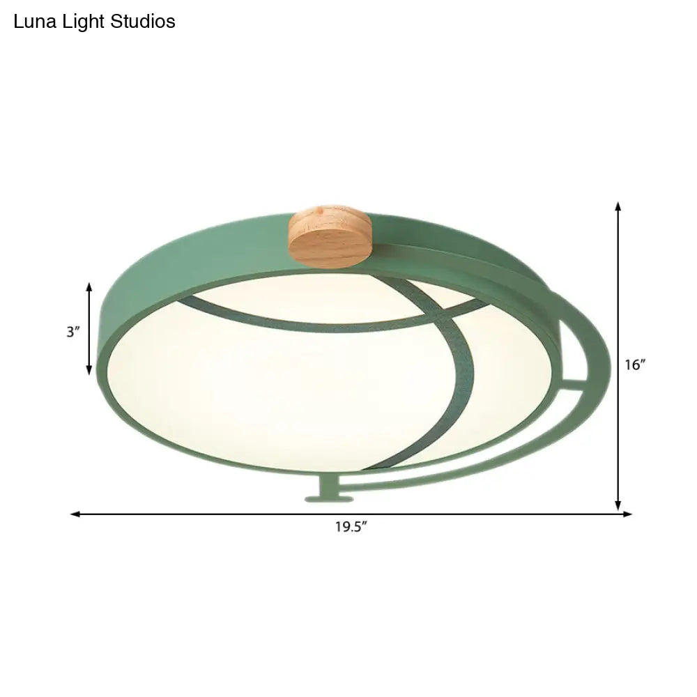Cartoon Tellurion Flush Mount Led Ceiling Light In Green/Gray - Acrylic Finish For Bedrooms