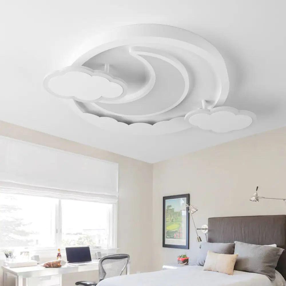 Cartoon White Led Ceiling Mount Light Cloud Deco For Kid’s Bedroom / Moon