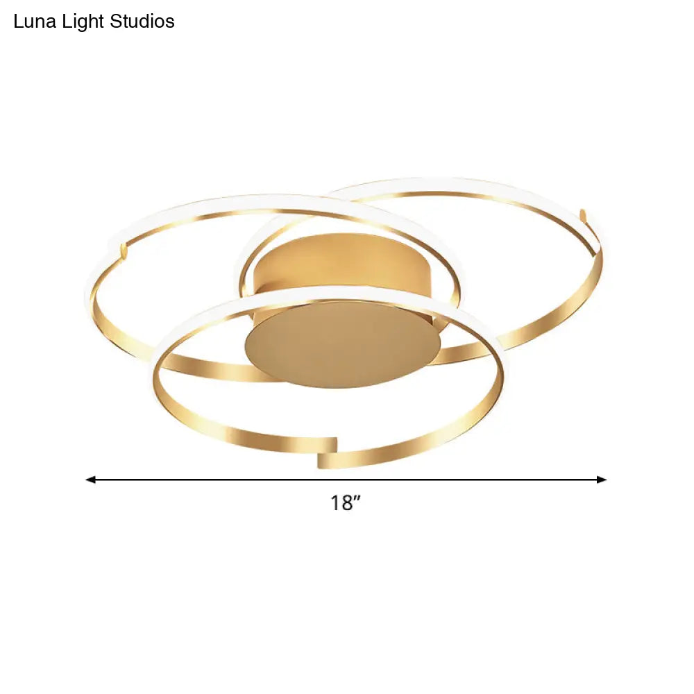 Ceiling Mounted Modern Acrylic Gold 18’/21.5’ Led Flush Light With 3 Rings - Warm/White