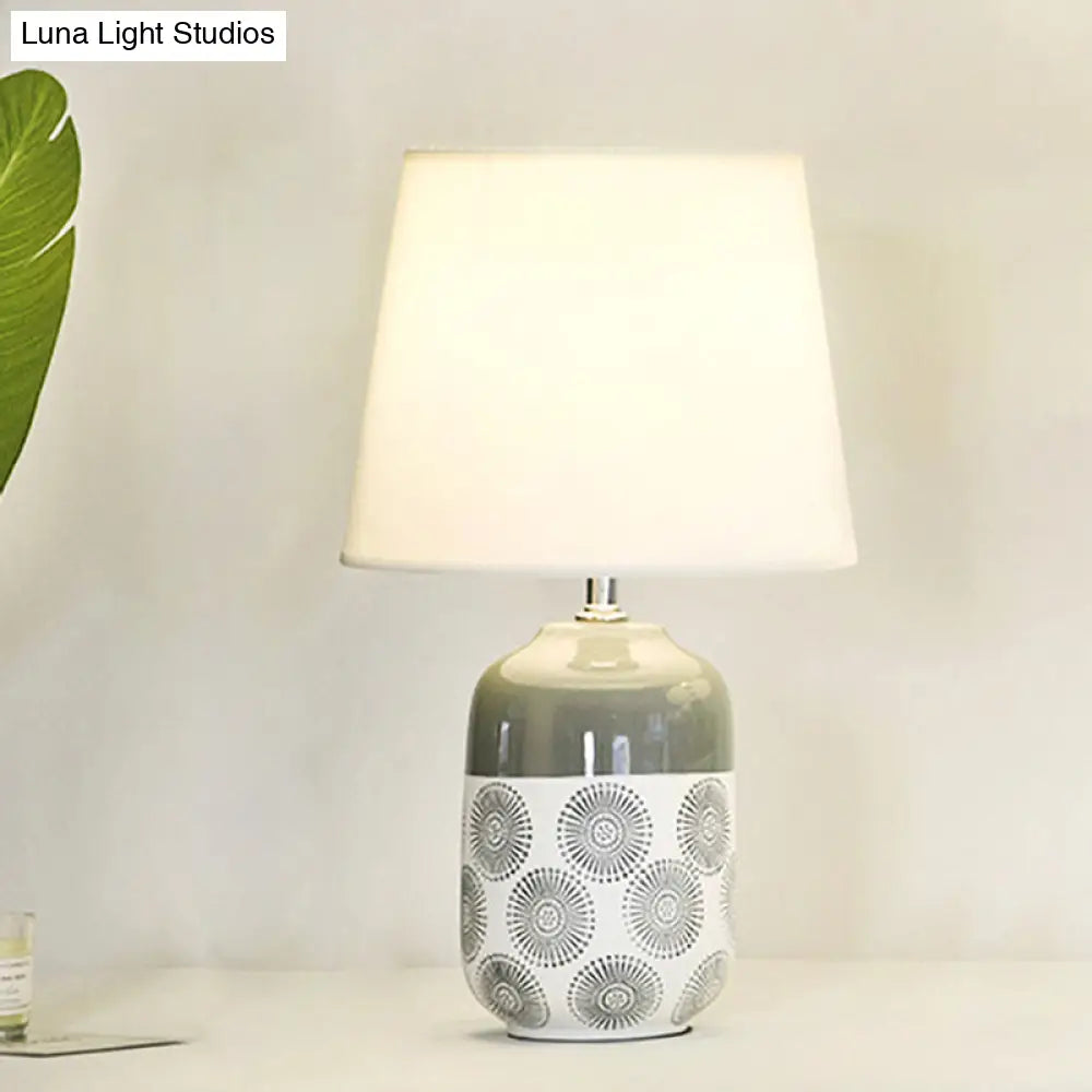 Ceramic Tapered Table Lamp - Minimalist Design In White/Pink Finish With Fabric Shade Ideal Night