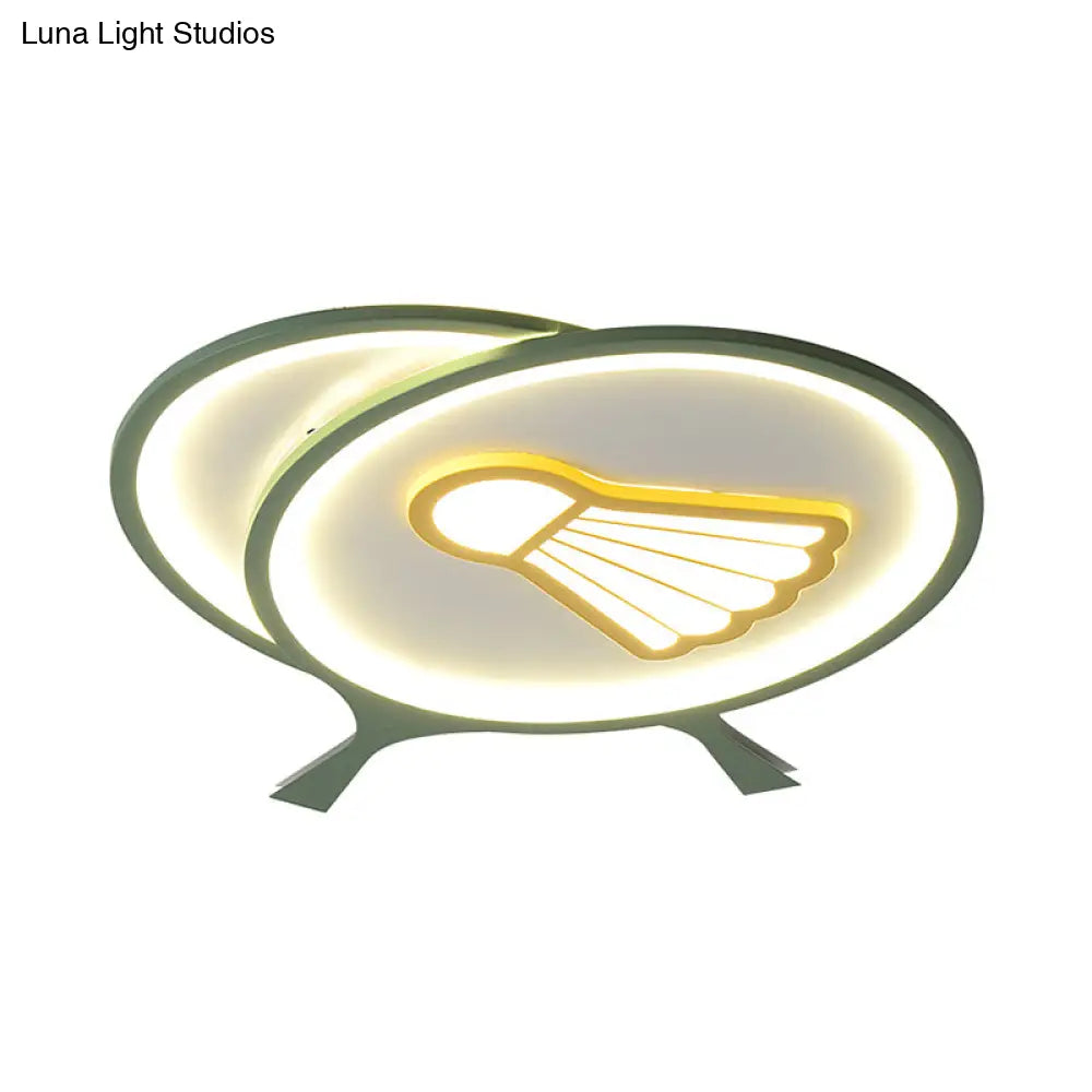 Children’s Badminton Pattern Led Ceiling Light - Green Flush Mount