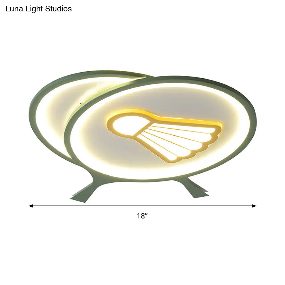 Children’s Badminton Pattern Led Ceiling Light - Green Flush Mount