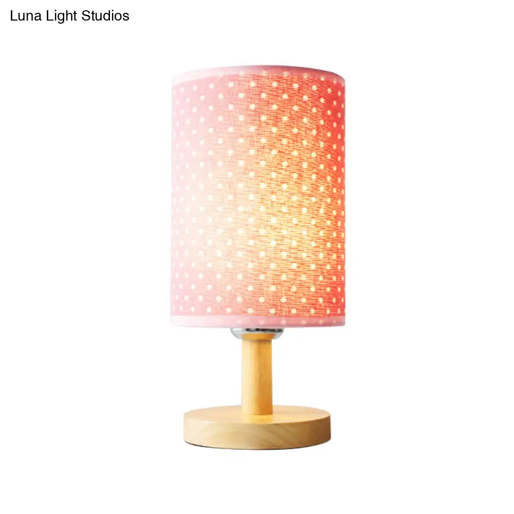 Childrens Pink Desk Light: Light And Durable Fabric-Wood Cylinder Lamp For Girls Bedroom