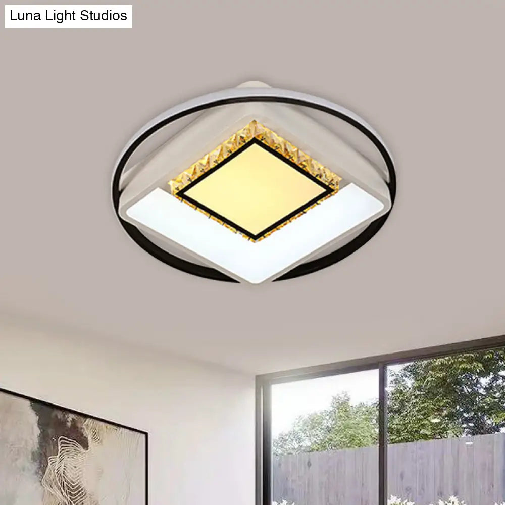 Children’s Square/Star/Heart Led Flush Mount Ceiling Light In Black - White With Crystal Accents