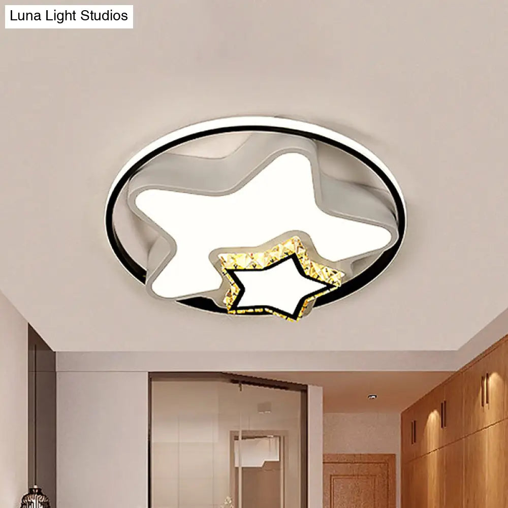 Children’s Square/Star/Heart Led Flush Mount Ceiling Light In Black - White With Crystal Accents