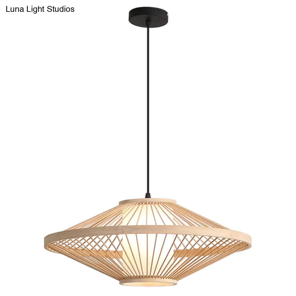 Chinese Bamboo Flying Saucer Pendant Light Fixture - 1 Suspension For Restaurants