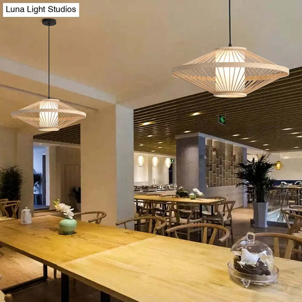 Chinese Bamboo Flying Saucer Pendant Light Fixture - 1 Suspension For Restaurants