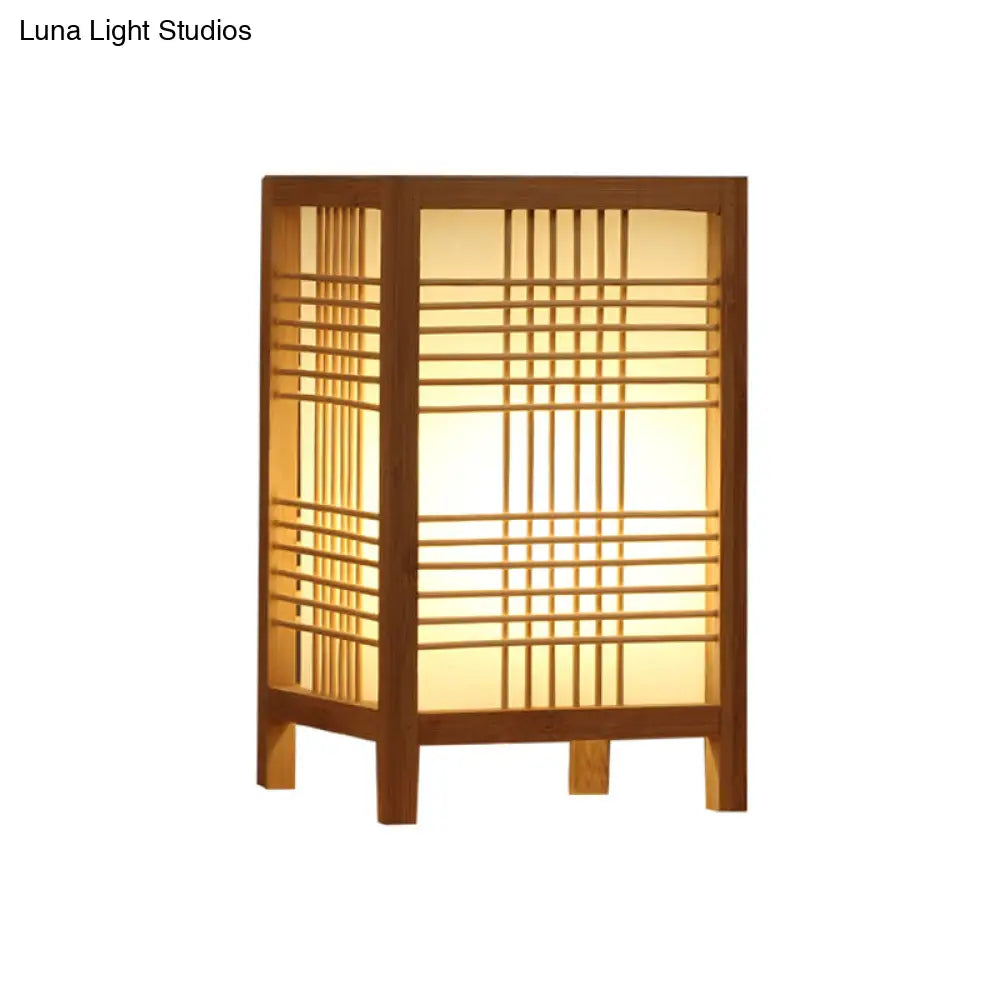 Chinese Beige Teahouse Desk Light - Rectangular Wood Shade 1 Head Task Lighting