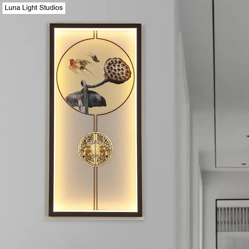 Chinese Black And Gold Led Sconce Light Fixture - Door Lock Wall Mount Mural Lamp