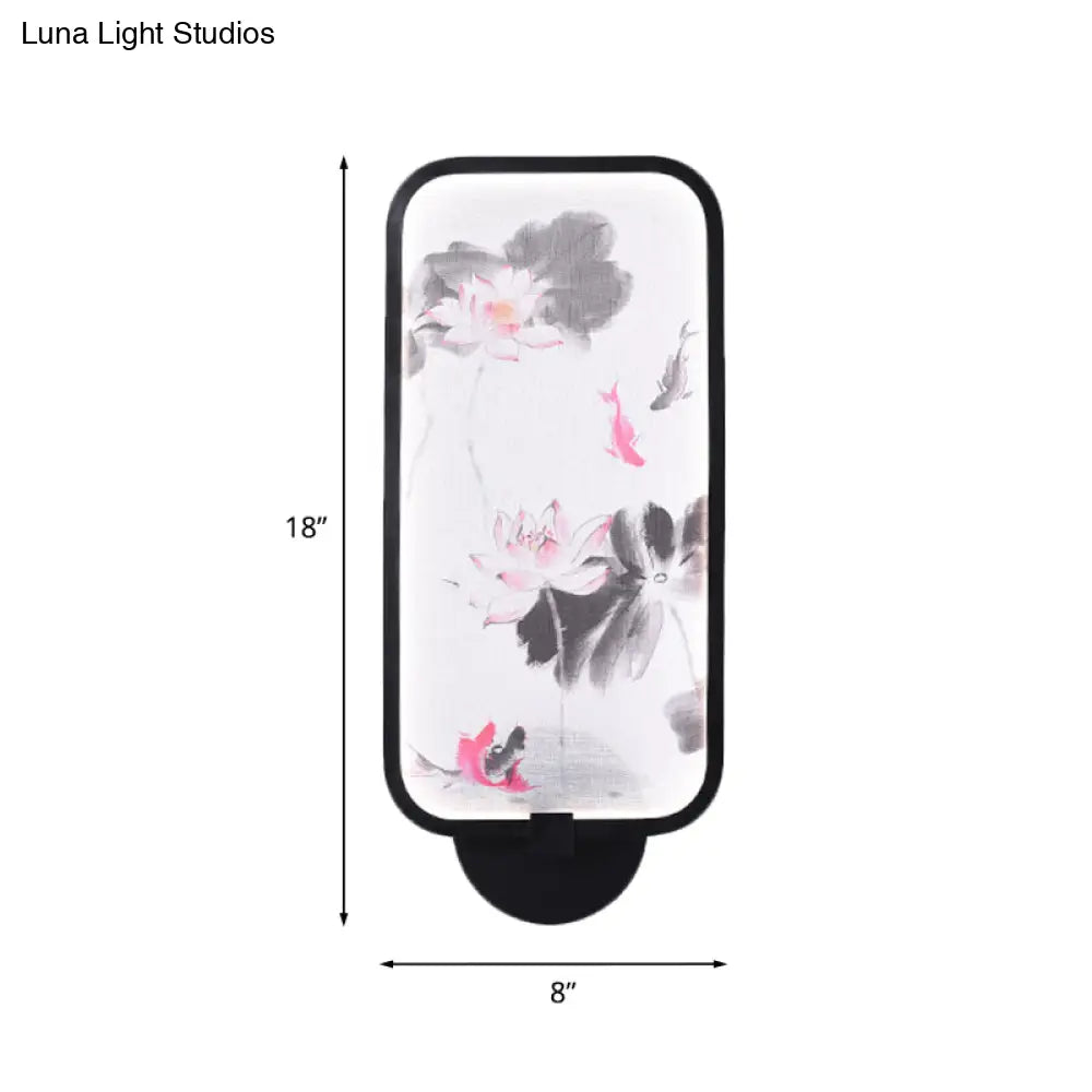 Chinese Black Led Wall Sconce With Metallic Chrysanths/Lotus Mural Lighting - Perfect For Your