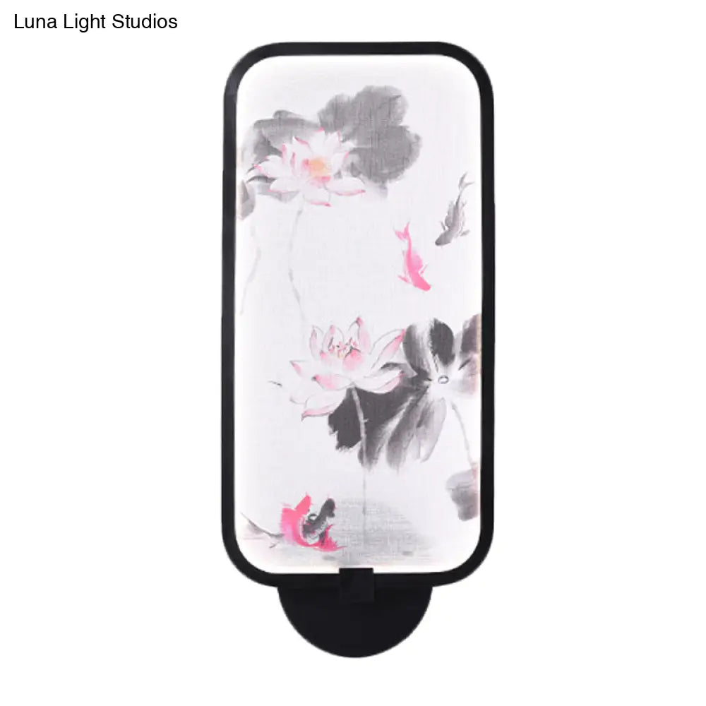 Chinese Black Led Wall Sconce With Metallic Chrysanths/Lotus Mural Lighting - Perfect For Your