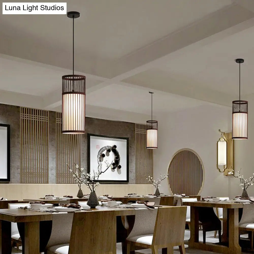 Chinese Style Bamboo Weaving Pendant Light - Wood Cage Hanging Lighting Fixture For Restaurants