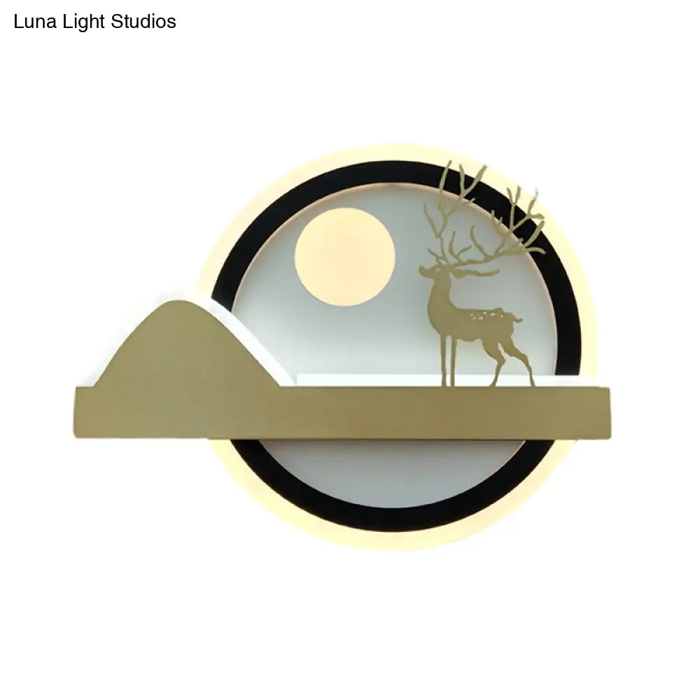 Chinese-Style Elk Deer Led Wall Lamp In Gold With Acrylic Rounded Design