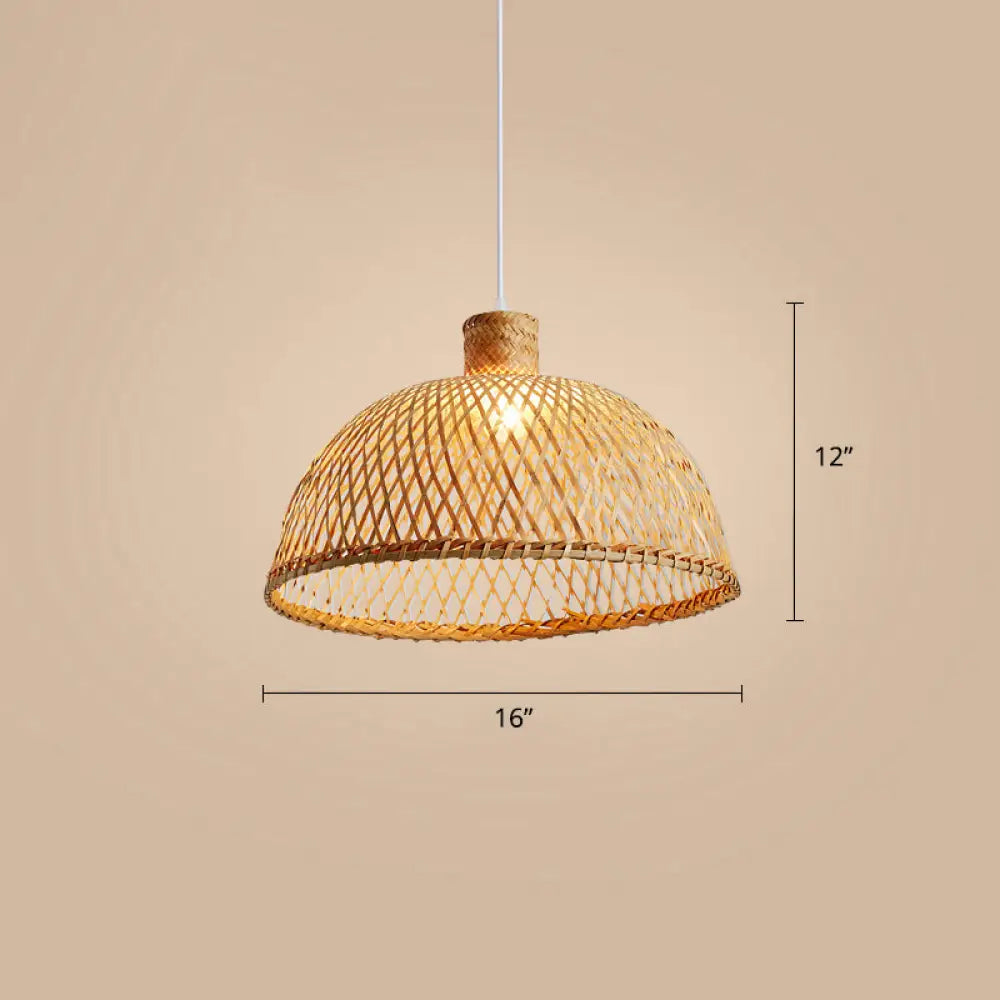 Chinese Style Handmade Bamboo Ceiling Light - Single Pendant For Restaurant Wood Finish / A