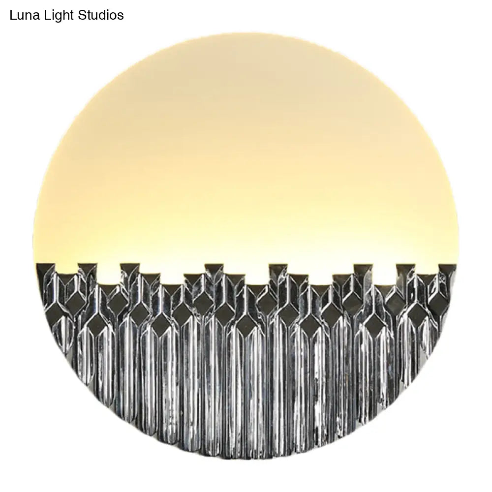 Chinese Style Led Corridor Wall Lamp: Blue/Silver Metallic Surface Patterned Light With Round