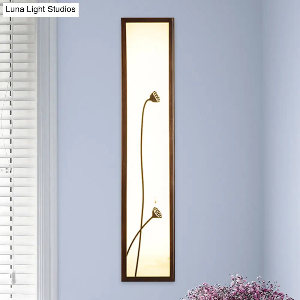 Chinese Style Led Wall Mural Lamp - Acrylic Brown Rectangle Mounted Light With Lotus/Leaf Pattern