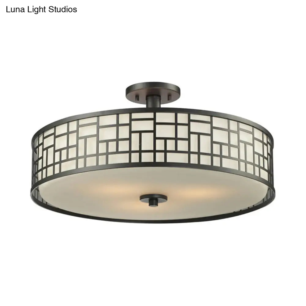 Chinese Style Metallic Semi Flush Mount Lighting Black Circular Design 4/3 Lights