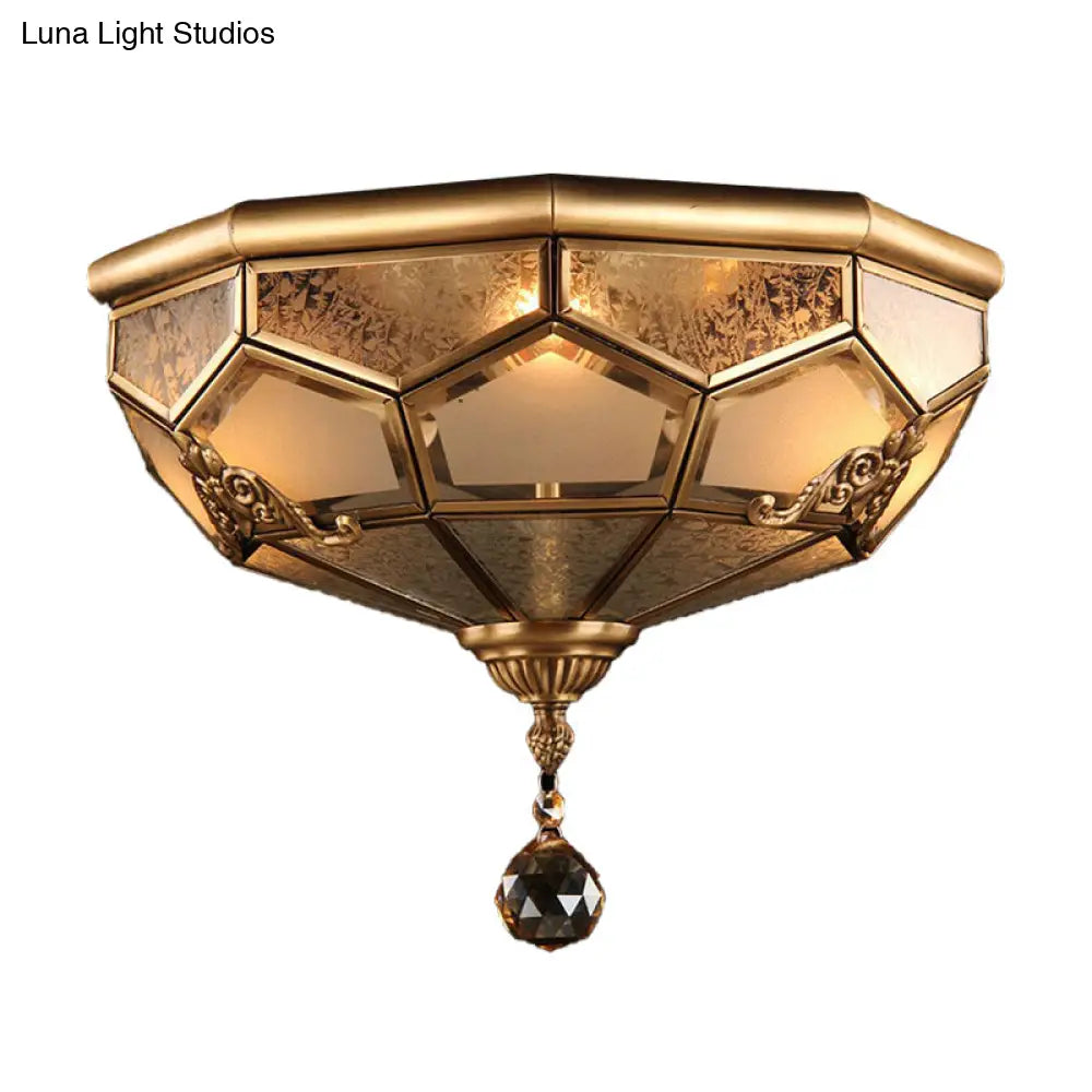 Chinese Style Opal Glass Dome Ceiling Lighting Brass Finish Flush Mount Light For Bedroom - 3/4 -